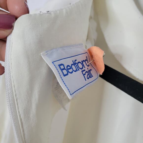 Bedford Fair Vintage Cream Long Sleeve Floral Midi Dress Women Sz 14 - Picture 7 of 12